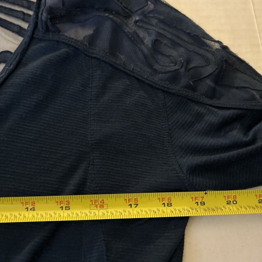 Free People Top blue pullover burnout shirt size Small navy blue semi sheer - Picture 5 of 7